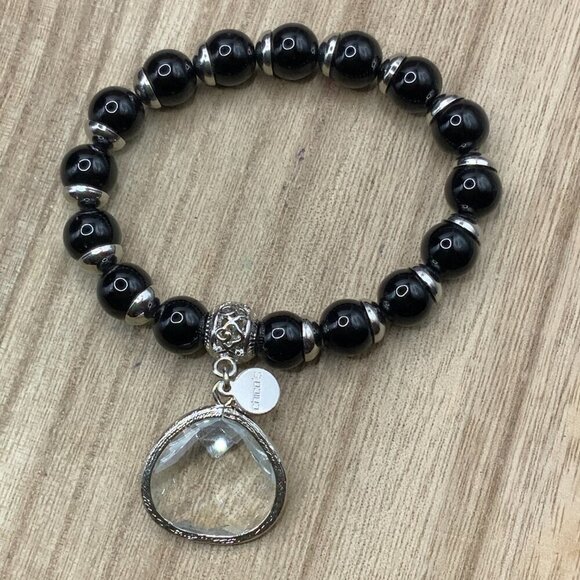 Chico's Crystal Silver Tone Black Faceted Stretch Bracelet - Picture 4 of 6